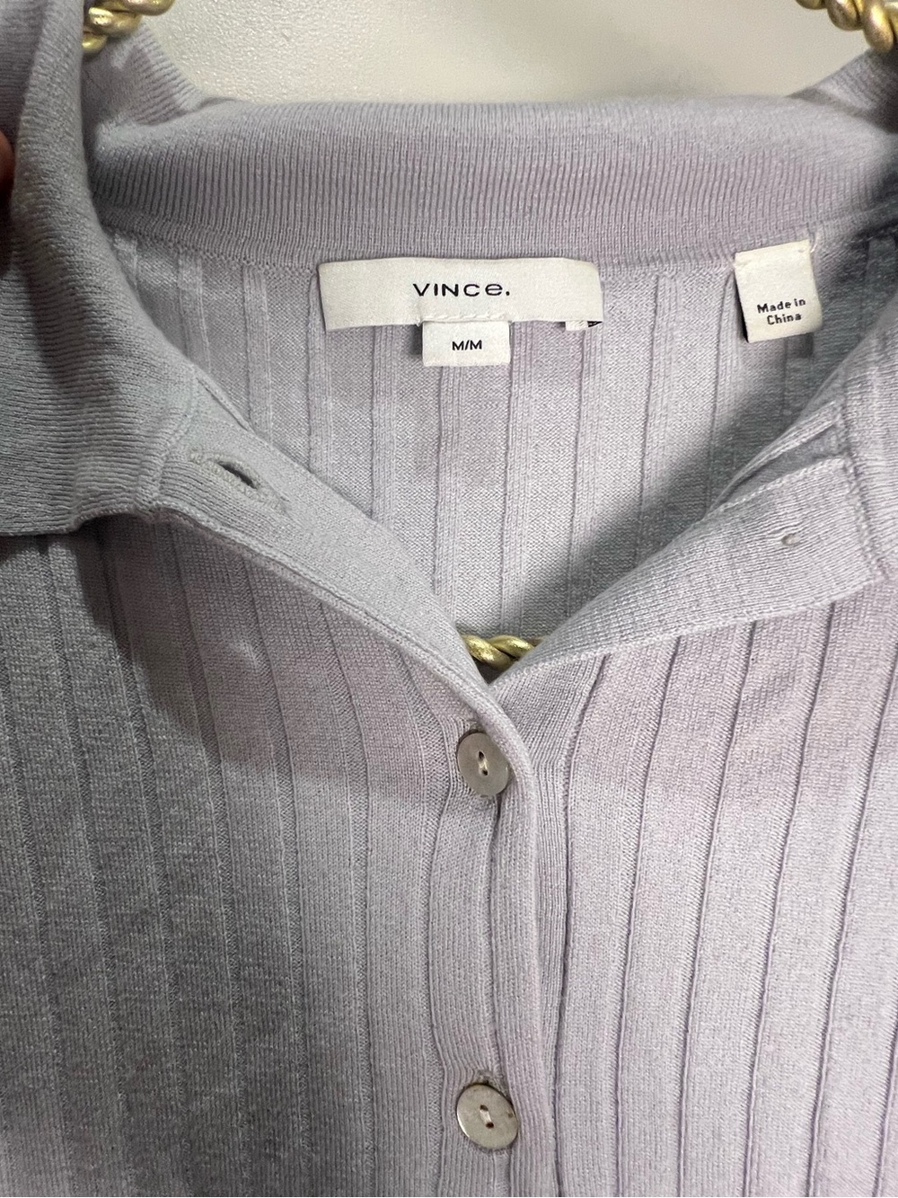 Vince Ribbed Wool Three Quarter Sleeve Polo Sweater Size M - Picture 4 of 5